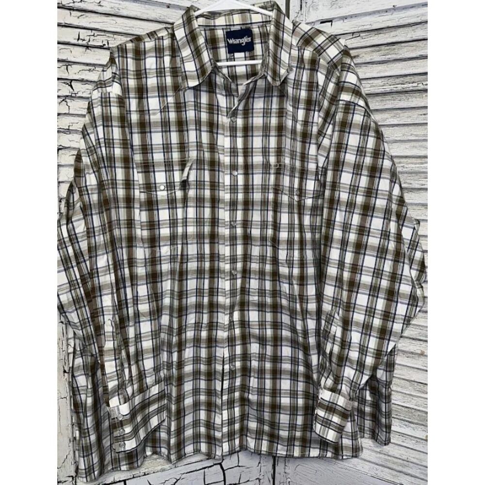 Men's Green/Brown Wrangler Pearl Snap Shirt Size 2XL